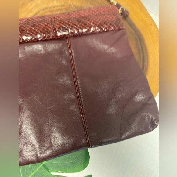 Vintage Unbranded Leather & Snakeskin Burgundy Clutch & Shoulder Bag - Picture 2 of 13